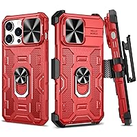 VEGO for iPhone 15 Pro Case with Belt Clip Holster, (Not for 15 Pro Max), Slide Camera Cover & Magnetic 360°Ring Kickstand Military Grade Heavy Duty Protection Armor Case for iPhone 15 Pro - Red