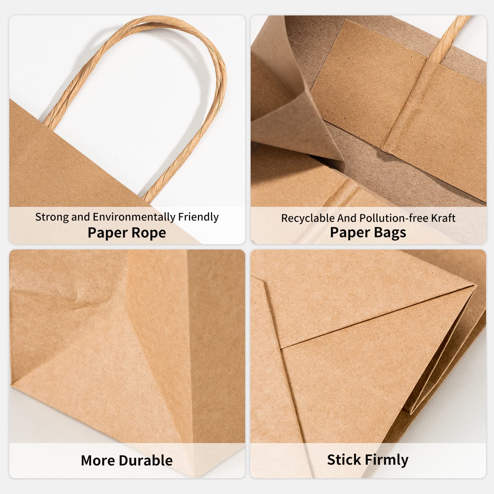 RACETOP Brown Paper Bags with Handles Bulk 100Pcs 8x4.5x10.8 Inch Gift Bags, Brown Kraft Paper Bags, Gift Bags Bulk, Retail Bags, Party Bags, Shopping Bags, Favor Bags