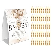 Don't Say Baby Game for Baby Shower, 50 Wooden Clothespins and one Sign, Brown Boho Bear Theme, Pins for Baby Shower Decorations, Gender Reveal Games, Baby Shower Supplies-BB35