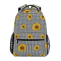 ALAZA Sunflower Buffalo Check Plaid Backpack Purse with Multiple Pockets Name Card Personalized Travel Laptop School Book Bag, Size M/16.9 inch