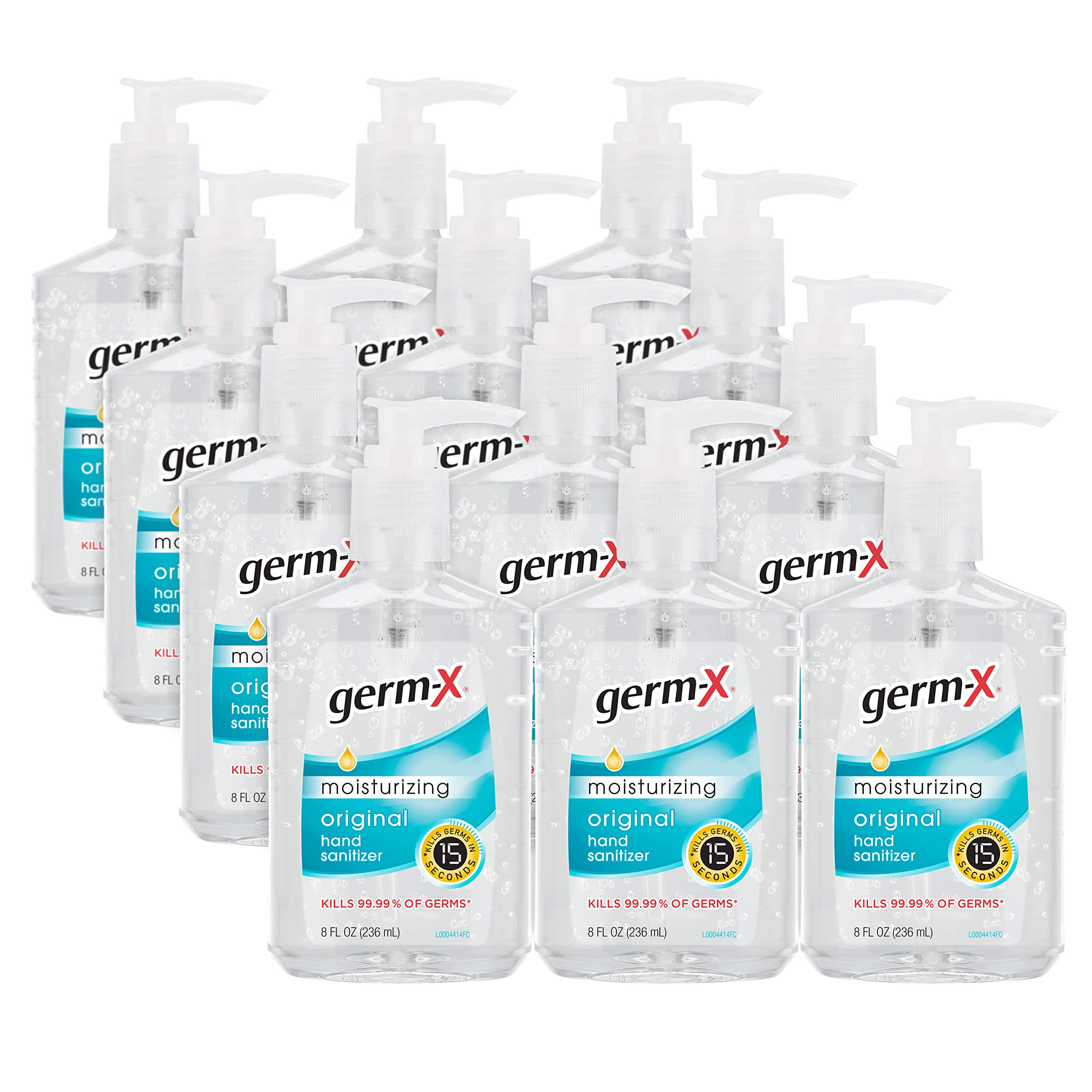 Germ-X Original Hand Sanitizer, Non-Drying Moisturizing Gel with Vitamin E, Instant and No Rinse Formula, Back to School Supplies College, 8 Fl Oz Pump Bottle (Pack of 12)