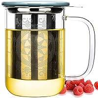 Aquach Glass Tea Steeping Mug with Infuser and Lid, 18oz Single Serve Tea Maker, Glass Brewing Cup for Loose Tea