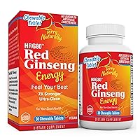 Terry Naturally HRG80 Red Ginseng Energy – 30 Easy Chew Tablets – Energy Support Supplement – Korean Red Ginseng Root Powder, Panax Ginseng, HRG80, Non-GMO, Vegan, Gluten Free – 30 Servings