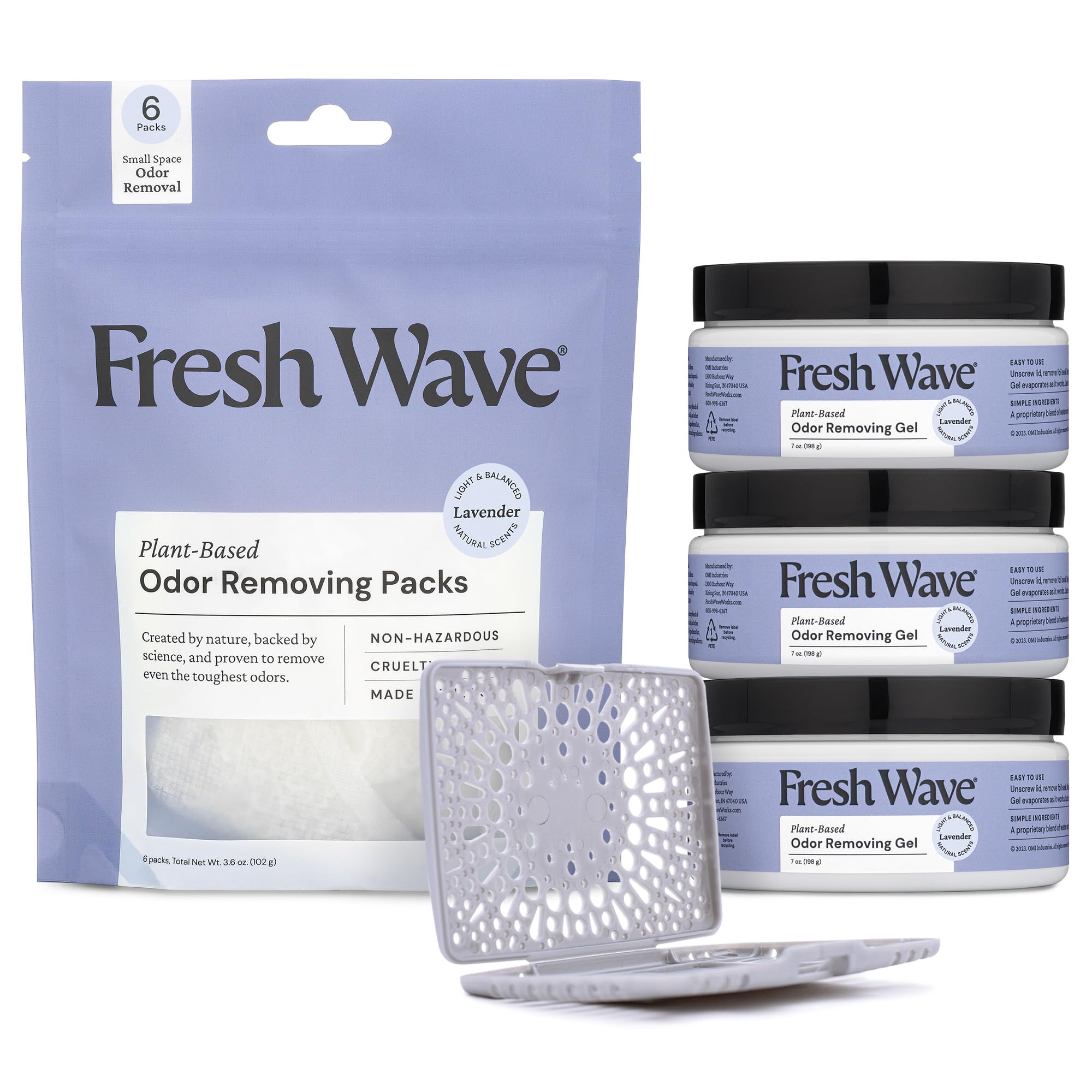 Fresh Wave Lavender Odor Removing Gel & Packs Bundle: (3) Lavender 7 oz. Gels + (1) Lavender Packs + Pod Combo