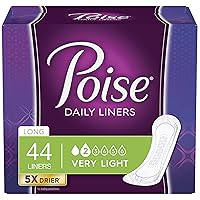 Poise Incontinence Panty Liners, Very Light Absorbency, Long, 44 Count