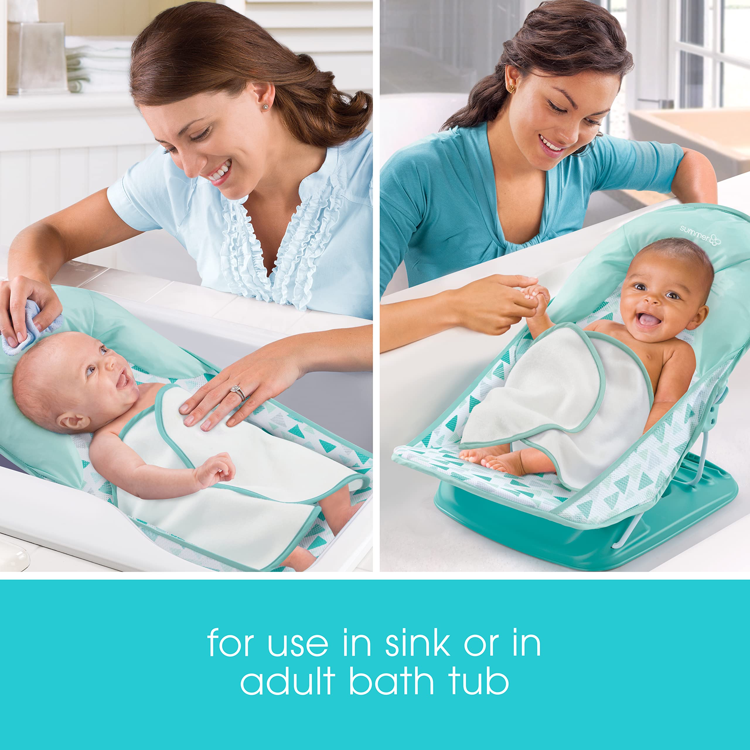 Summer Baby Bather Folding Bath Sling With Warming Wings (Green Triangle) - Bath Support for Use in the Sink or Adult Tub
