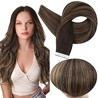 Full Shine Invisible Tape In Human Hair 22 Inch Tape on Hair Extensions 22 Inch Balayage Color 2 Darkest Brown Fading to 8 Ash Brown and 2 Seamless Pu Tape Hair 50 Gram Skin Weft Hair Extensions