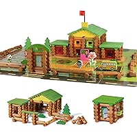 Wondertoys 269 Pieces Real Wood Logs Set Ages 3+, Classic Building Log Gift Set for Boys/Girls– Creative Construction Engineering - Top Blocks Game Kit - Preschool Education Toy