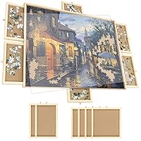 Wooden Rotating Puzzle Board with 6 Magnetic Sorting Drawers & Protective Cover,1500 Pieces Jigsaw Puzzle Table for Adults and Kids,27