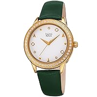 Burgi Crystal Filled Bezel Women's Watch - Unique Shapes and Diamond Hour Markers - Floating Enamel Dial - Round Analog Quartz - BUR221