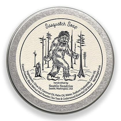 Seattle Sundries | Sasquatch Soap Bar Natural Skin Care, 1 (4oz) Handmade Soap Bar in a Recyclable Travel Tin, Woodsy Scent - Camp & Bigfoot Gift Idea.