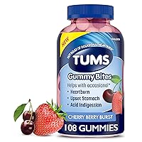 Gummy Bites Dietary Supplement for Occasional Heartburn Relief, Upset Stomach and Acid Indigestion, Great for a Summer BBQ - Cherry Berry Burst - 108 Count