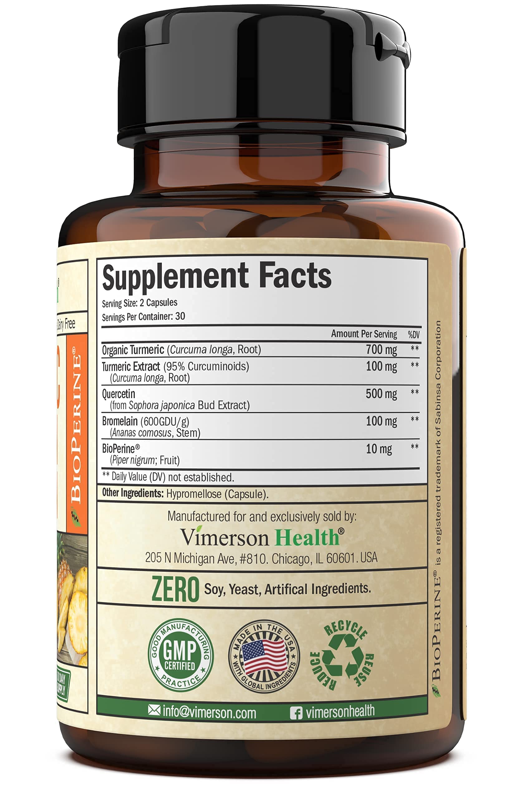 Vimerson Health Men's Multivitamin + Turmeric Bromelain Quercetin Bundle. Supports Healthy Immune Response, Helps with Energy & Performance, Muscle and Joint Health, Antioxidant Properties