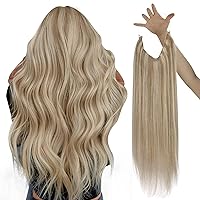 Sunny Wire Hair Extensions Real Human Hair Blonde Hair Extensions Fish Line Human Hair Extensions Dark Ash Blonde Highlights Golden Blonde Invisible Wire Human Hair Extensions 120G 20Inch