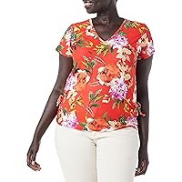 Star Vixen Women's Short Sleeve V Neck Top with Ruched Side Detail