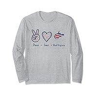 Peace Love West Virginia Map State 4h of July USA Flag Heart Long Sleeve T-Shirt