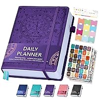 Ospelelf Leather Undated Daily Planner 2024(5.5 x 8.5''), Weekly & Monthly Life Planner, Organizer Notebook & Productivity Journal. 7 Months, A5 Hardcover, Start Any Time + Stickers(Purple)