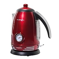 Nostalgia Retro Stainless Steel Electric Tea And Water Kettle, 1.7 Liters, Auto-Shut Off & Boil-Dry Protection, Water Level Indicator Window, Red