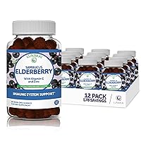 Sambucus Elderberry Gummies with Zinc & Vitamin C for Adults & Kids - 100mg Black Elderberry Immune Support Supplement - Vegan, Non-GMO, No Corn Syrup, Elderberry Vitamins - 12 Pack