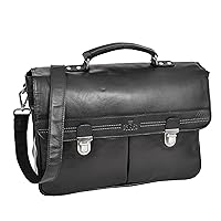 DR457 Men's Leather Briefcase Cross Body Satchel Bag Black