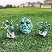Heyzeibo Halloween Decorations - Halloween Realistic Zombie Face and Arms Lawn Stakes - Green Skeleton Bone Head and Hands Garden Yard Stakes for Haunted House Graveyard, Cemetery, Coffin Party