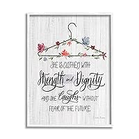 Stupell Industries Clothed with Strength Dignity Chic Motivational Laundry Phrase White Framed Wall Art, Grey