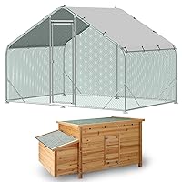 10x6FT Metal Chicken Coop with Hen House, Walk-in Poultry Cage Chicken Runs with Roof Cover for Yard, Chicken Pens Kits for Outdoor Farm Use