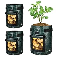 iPower Potato Grow Bags 5 Gallon 3 Pack with Flap, Sturdy Handles and Harvest Windows, Thick PE Fabric Planter Pots for Potato, Tomato, Carrot, Onion, Carrot, Vegetable and Fruits, Green