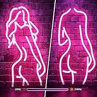 2 Piece Sugarneon Lady Back Neon Sign, Girls Neon Sign for Wall Decor, Pink Led Sign for Bedroom,Bar Signs,USB Connected Decorative Sign Suitable for Living Room Man Cave Party Wall Art Decoration