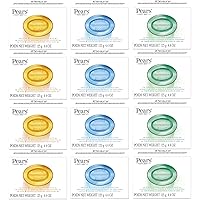 Pears Soap, Face & Body Soap, Variety 12-Pack – Pure & Gentle Transparent Bar Soap Bundle, Moisturizing Glycerin Soap for Glowing Skin, Amber, Blue, and Green Soap Bars, 3.53 Oz Ea
