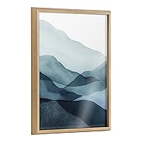 Kate and Laurel Blake Blue Mountain Range Framed Printed Glass Wall Art by Amy Lighthall, 18 x 24 Natural, Decorative Landscape Glass Art for Wall