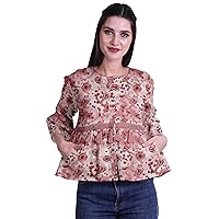 Boho Tops Cotton Casual Loose Blouses Summer Wear Top Round Neck T Shirt