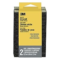 3M Drywall Sanding Sponge, 2-Pack, Fine/Medium Grits, Dual Grit Block, Medium Grit to Remove, Fine Grit to Smooth, Ideal for Sanding and Smoothing of Joint Compounds, 2-5/8 in x 3-3/4 in (19093)
