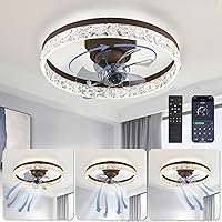 LEDIARY 20 Inch Modern Ceiling Fans with Lights and Remote, Oscillating Low Profile Ceiling Fan, Flush Mount Bladeless LED Ceiling Fan, Dimmable, Stepless Color Changeable, 6 Wind Speeds - Brown