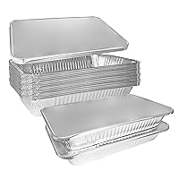 Heavy Duty Full Size Deep Aluminum Pans with Lids Foil Roasting & Steam Table Pan 21x13 inch - Deep Chafing Trays for Catering Disposable Large Pans for Baking, Reheating, Grilling (200 PACK)