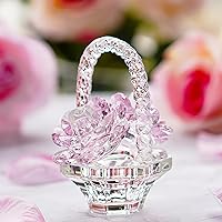 H&D HYALINE & DORA Glass Rose Flower Gift for Women Handcraft Pink Crystal Rose Flower Basket Figurine for Valentine's Day Mother's Day Christmas