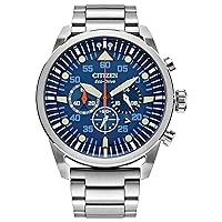 Citizen Men's Eco-Drive Weekender Avion Chronograph Field Watch in Stainless Steel, Blue Dial (Model: CA4211-72L)