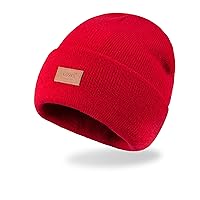Levi's Unisex-Adult's All Season Comfy Leather Logo Patch Cuffed Hero Beanie, Red, One Size