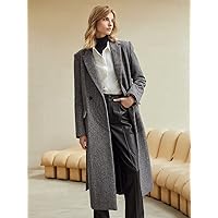 Women's Coats Women's Winter Coats Wool-Mix Straight Belted Overcoat Warmth Special Autumn and Winter Fashion Novel (Color : Dark Grey, Size : Small)