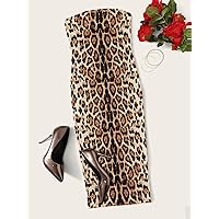 ABOUD Women's Dress Leopard Print Tube Bodycon Midi Dress (Color : Multicolor, Size : X-Small)