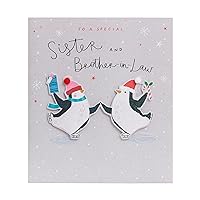 Sister & Brother In Law Christmas Card with Envelope - Lovel Design with Ice Skating Penguins