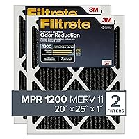 Filtrete 20x25x1 Air Filter, MPR 1200, MERV 11, Allergen Defense Odor Reduction 3-Month Pleated 1-Inch Air Filters, 2 Filters, Black