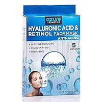 AZURE Hyaluronic Acid & Retinol Anti Aging Facial Mask - Rejuvenating & Hydrating Face Mask - Helps Reduce Fine Lines & Wrinkles, Smooths & Repairs - Skin Care Made in Korea - 5 Pack