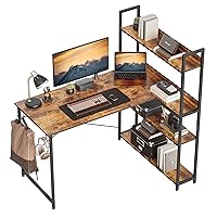 CubiCubi Computer Corner Desk with Storage Shelves, 47 Inch Small L Shaped Computer Desk, Home Office Writing Desk with 2 Hooks, Black