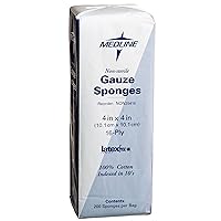 Medline Premium Woven Gauze Sponges, 4x4, 16 Ply, Non-Allergenic for Effective Wound Care and Absorption, 200 Count