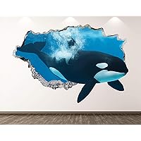 Orca Wall Decal Art Decor 3D Smashed Ocean Killer Whale Animal Sticker Mural Kids Room Custom Gift BL69 (22