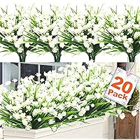 TURNMEON 20 Bundles Artificial Flowers for Outdoor Summer Decoration, UV Resistant Faux Outsides Plastic Greenery Shrubs Artificial Plants Fake Flowers Planter Home Cemetery Decor(White)