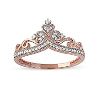 IGI Certified 10k Gold 1/8CT TDW Round Diamond Crown Shaped Promise Fashion Ring Love Gift for Women (I-J,I2)