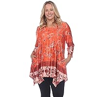 white mark Women's Plus Size Scoop Neck Victorian Print Tunic Top with Pockets