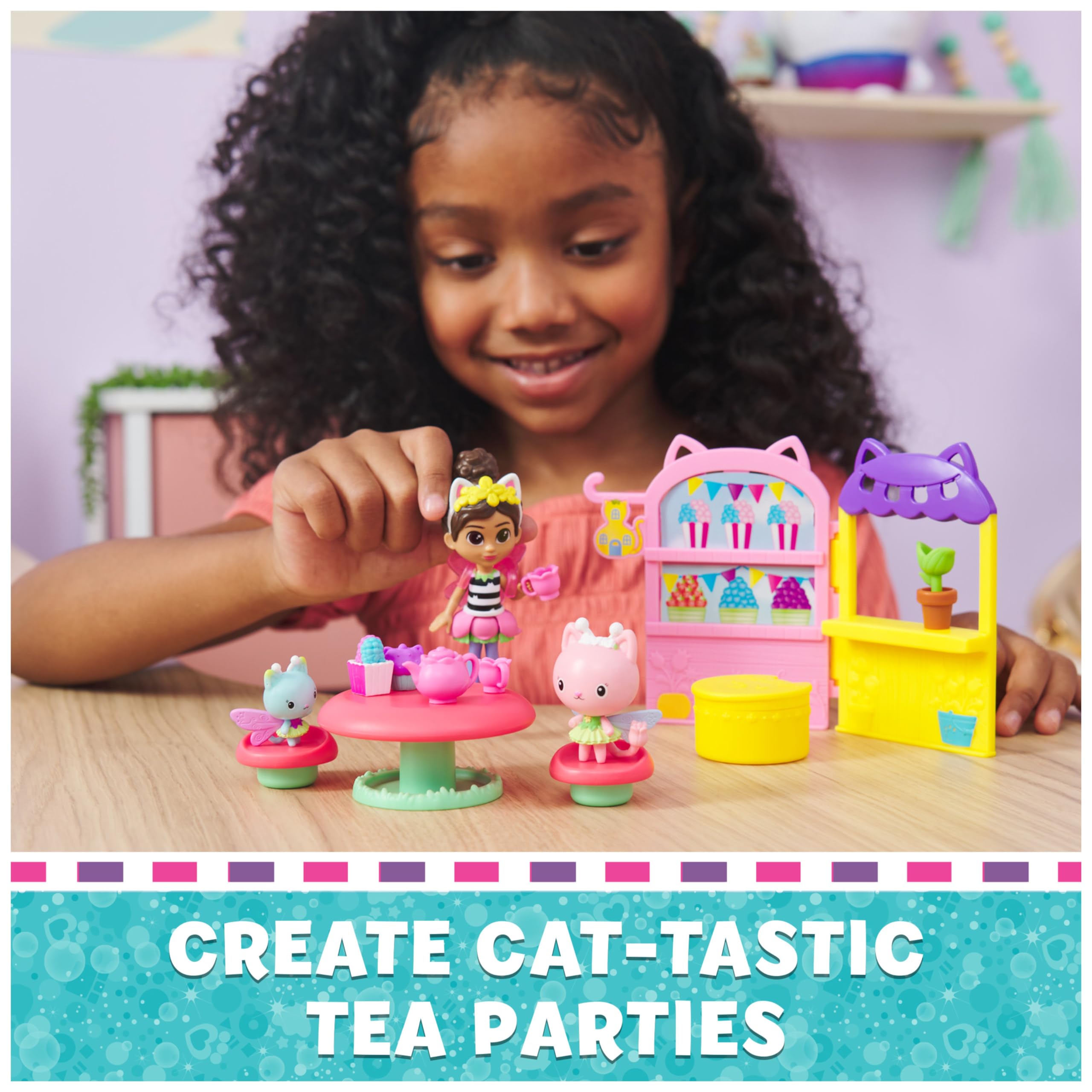 Gabby's Dollhouse, Kitty Fairy Garden Party, 18-Piece Playset with 3 Toy Figures, Surprise Toys & Dollhouse Accessories, Kids Toys for Girls & Boys 3+